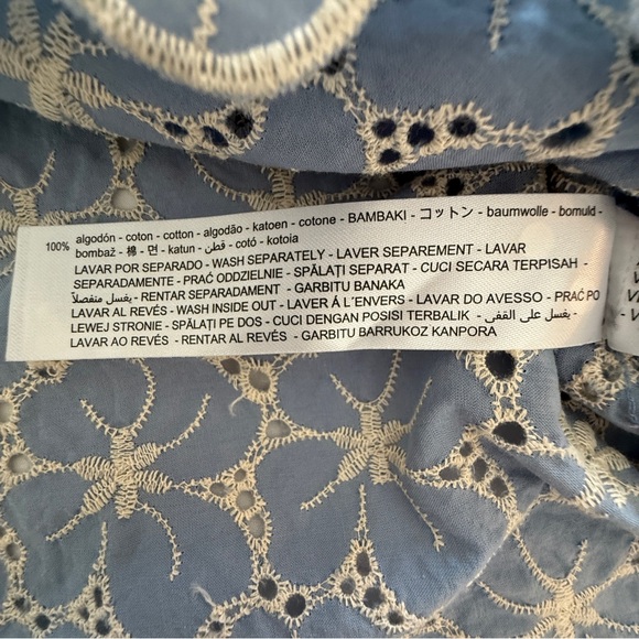 ZARA Eyelet Embroidered Cotton Dusty Blue Dress Women’s Large - Picture 9 of 12